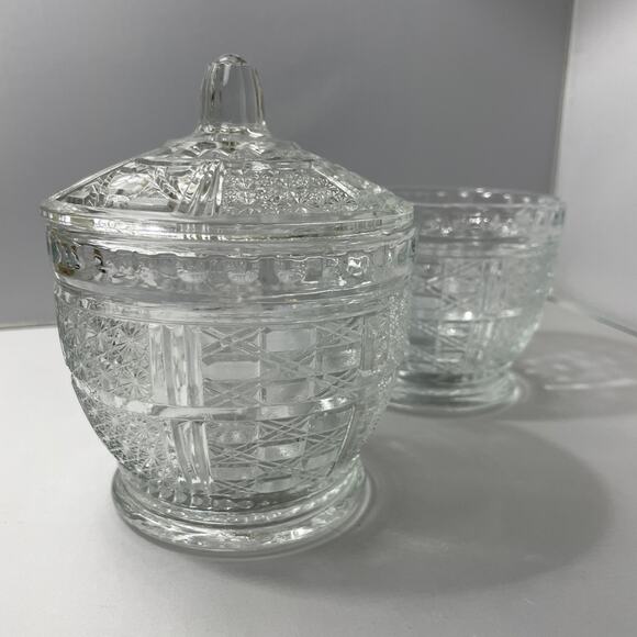 Pair of Vintage Pressed Glass Jam‎ Jars or Candy Dishes - Picture 1 of 10